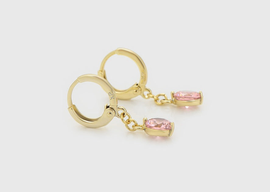 Ohrringe Creolen Maxi 585er vergoldet mit rosa Stein hängend