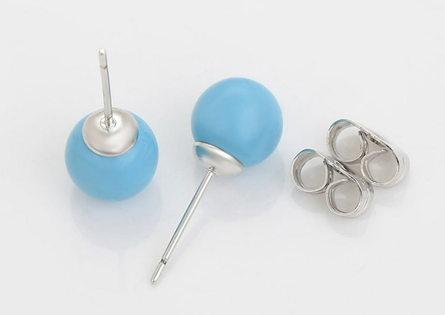 Ohrring Stecker Blaue Perle aus Edelstahl 8mm Durchmesser