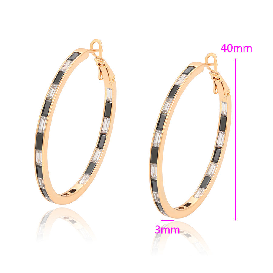 Ohrringe Kitty Creole 40mm weißen schwarzen Steinen