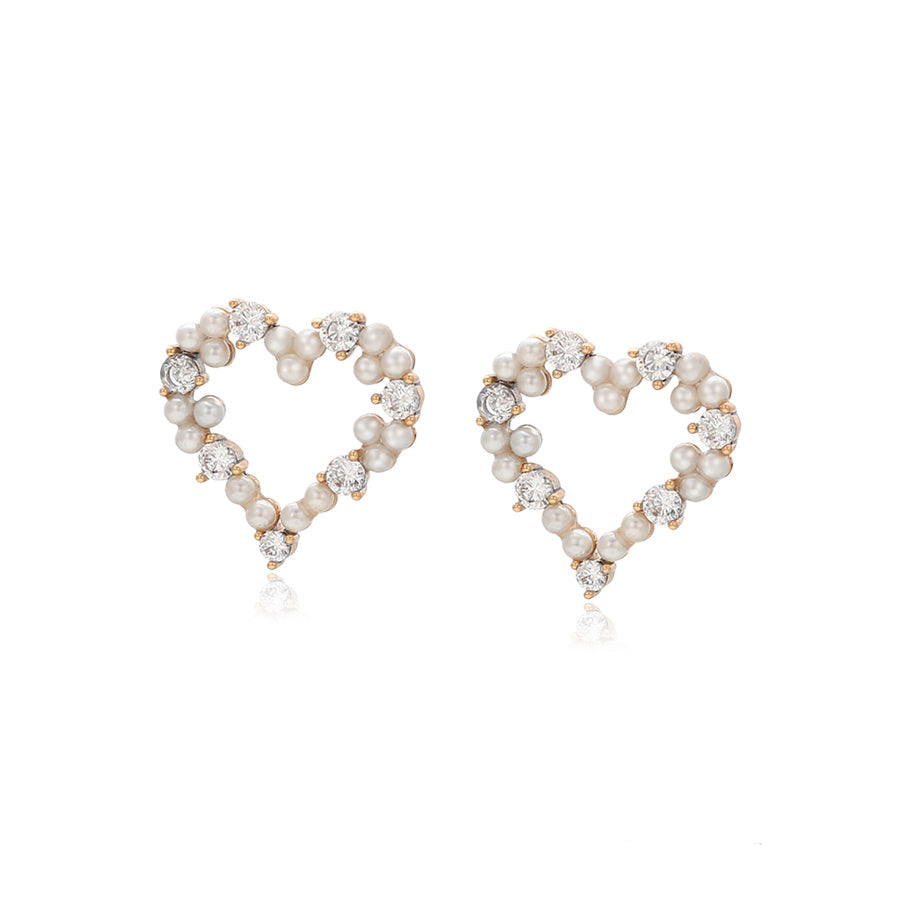 Ohrringe Herz Stecker mit Perlen vergoldet