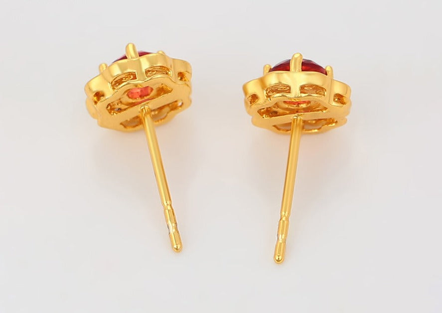 Ohrring Stecker Lia 585er vergoldet mit rotem und weißen Steinen