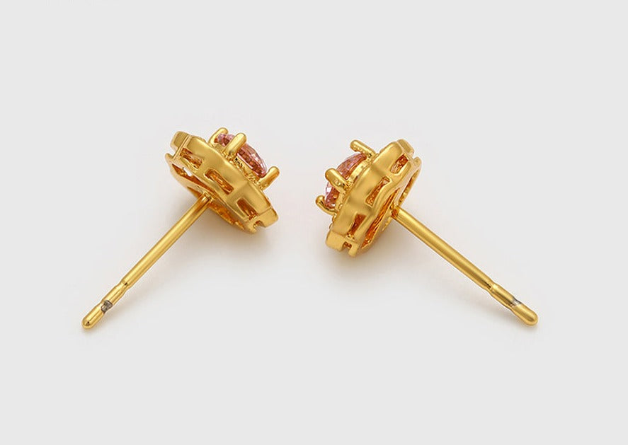 Ohrring Stecker Mia 585er vergoldet mit rosa und weißen Steinen