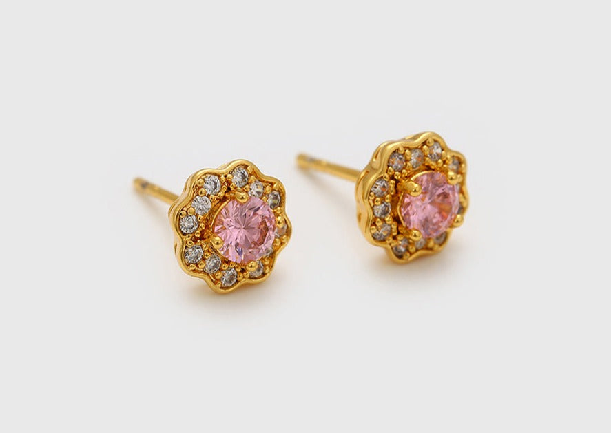 Ohrring Stecker Mia 585er vergoldet mit rosa und weißen Steinen
