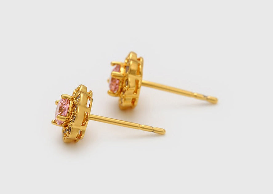 Ohrring Stecker Mia 585er vergoldet mit rosa und weißen Steinen