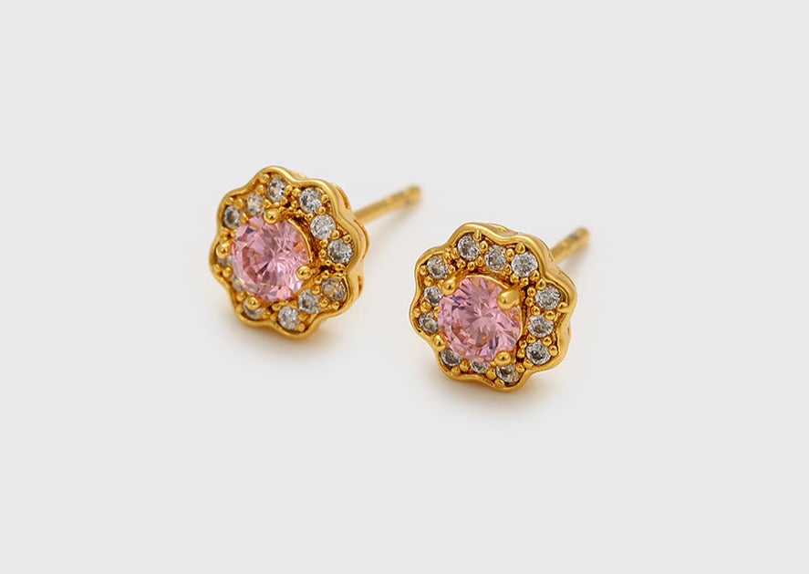 Ohrring Stecker Mia 585er vergoldet mit rosa und weißen Steinen