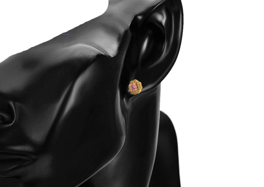 Ohrring Stecker Mia 585er vergoldet mit rosa und weißen Steinen