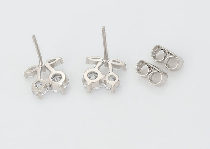 Ohrring Stecker Kirsch aus Edelstahl mit weißen Zirkonia Steinen