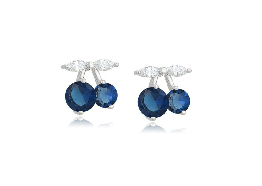 Ohrring Stecker Kirsche aus Edelstahl mit blauen Zirkonia Steinen