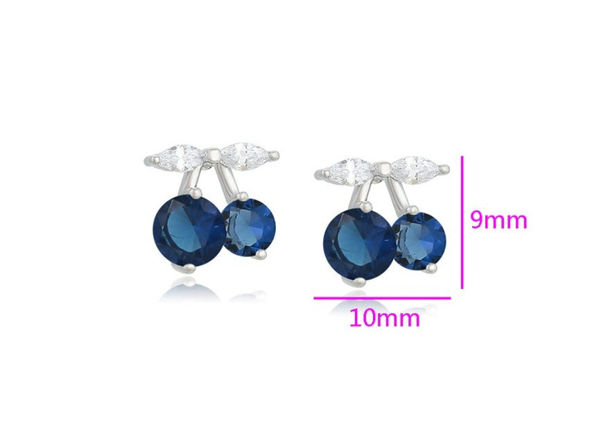 Ohrring Stecker Kirsche aus Edelstahl mit blauen Zirkonia Steinen