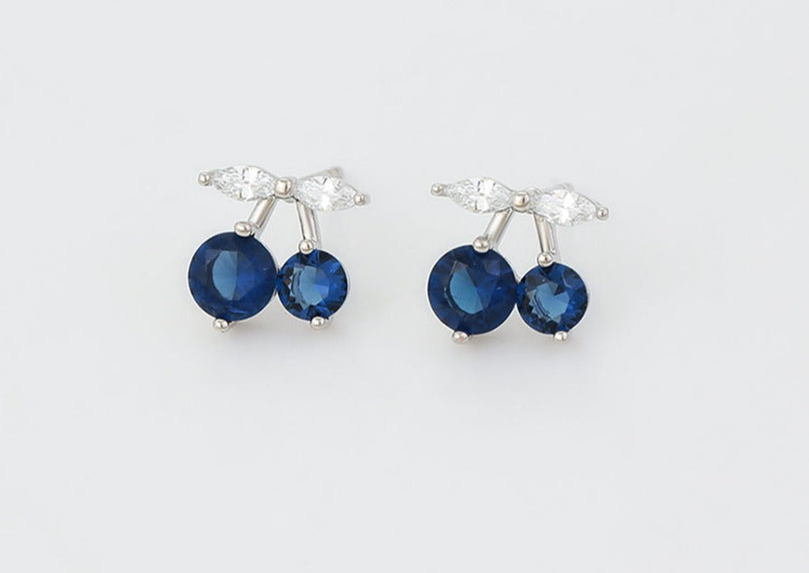 Ohrring Stecker Kirsche aus Edelstahl mit blauen Zirkonia Steinen