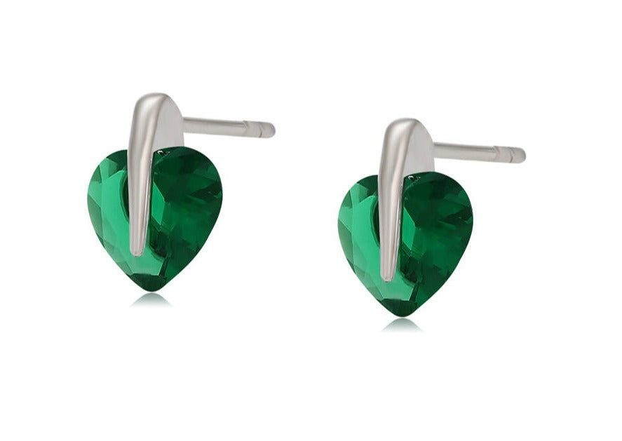 Ohrring Stecker Herz aus Edelstahl mit grünem Stein