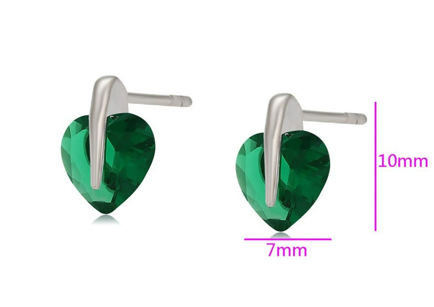 Ohrring Stecker Herz aus Edelstahl mit grünem Stein