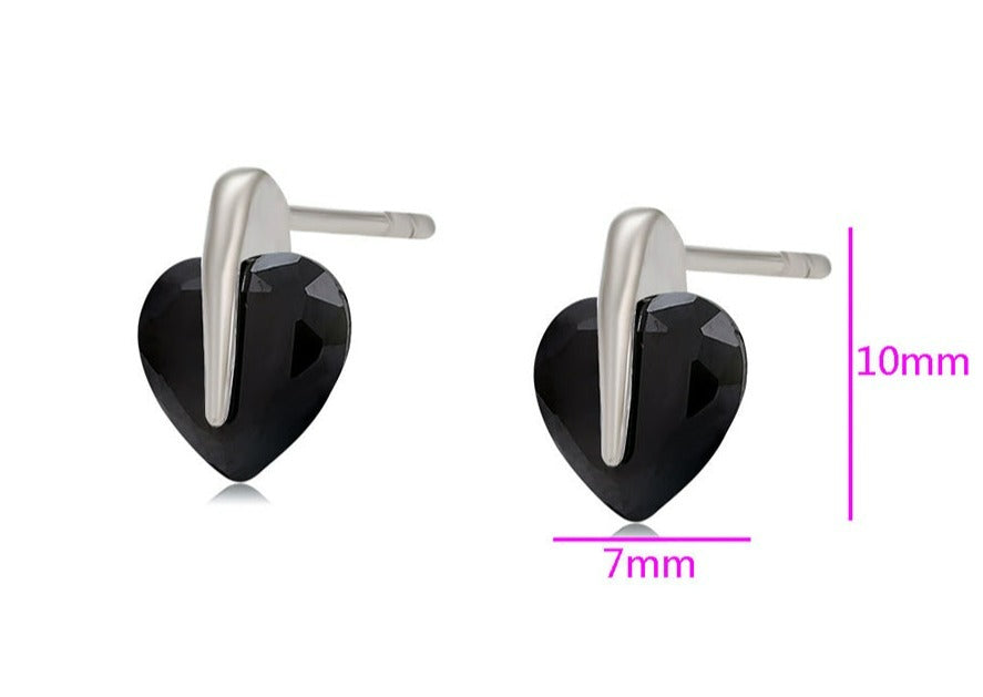 Ohrring Stecker Herz aus Edelstahl mit schwarzem Stein