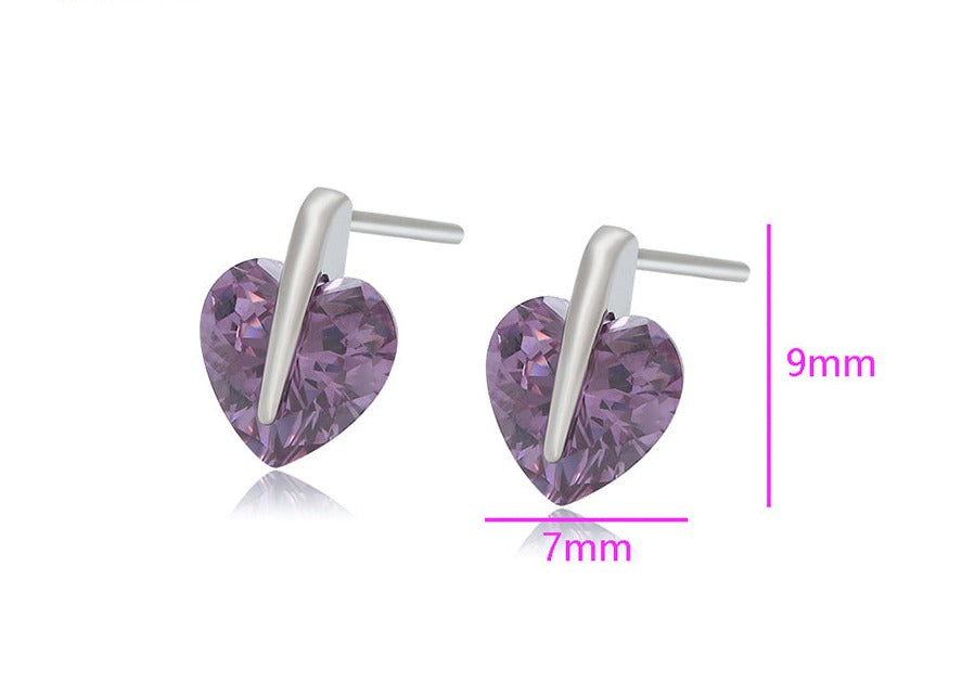 Ohrring Stecker Herz aus Edelstahl mit lila Stein