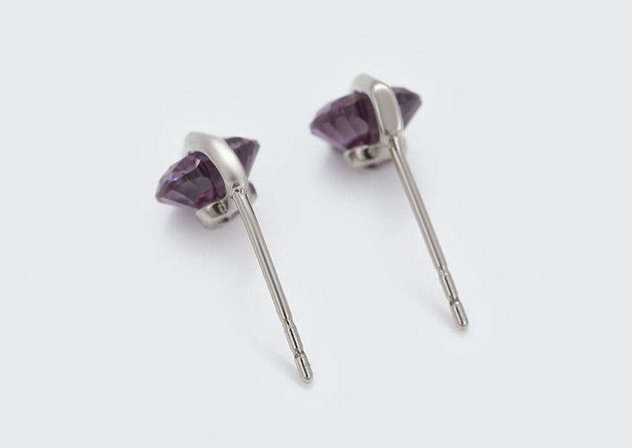 Ohrring Stecker Herz aus Edelstahl mit lila Stein