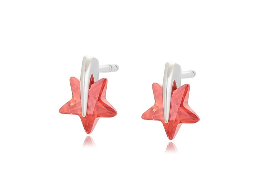 Ohrring Stecker Stern aus Edelstahl mit rotem Stein