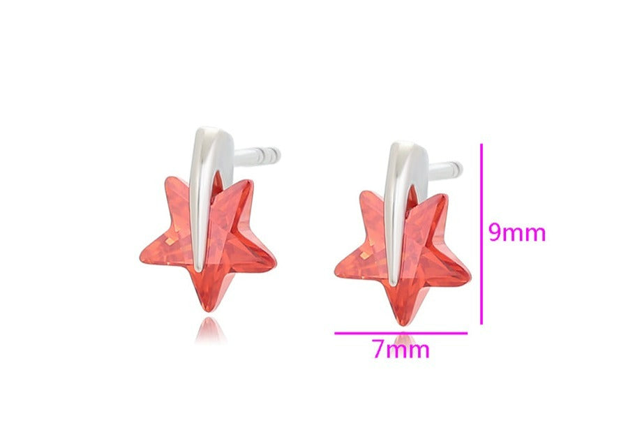 Ohrring Stecker Stern aus Edelstahl mit rotem Stein
