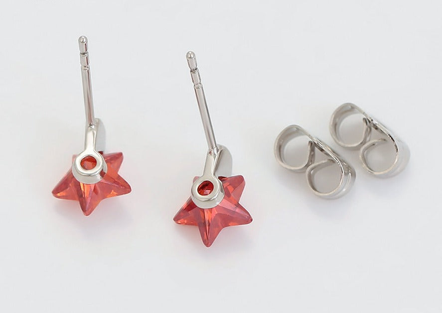 Ohrring Stecker Stern aus Edelstahl mit rotem Stein