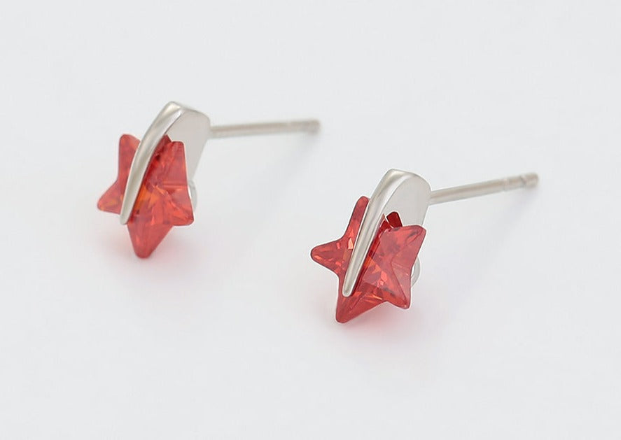 Ohrring Stecker Stern aus Edelstahl mit rotem Stein