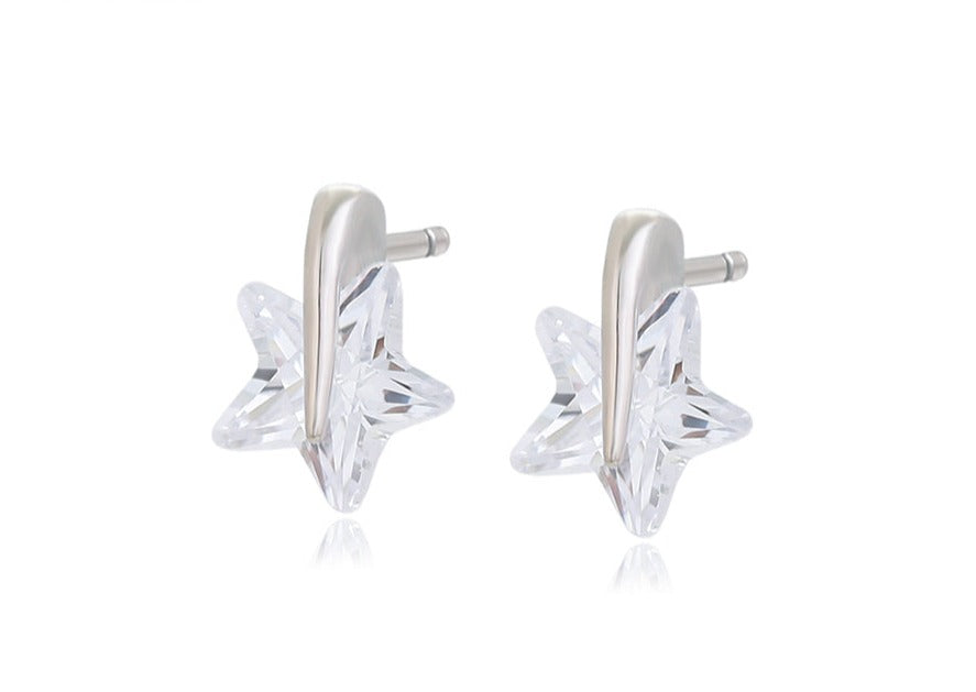 Ohrring Stecker Stern aus Edelstahl mit weißem Stein