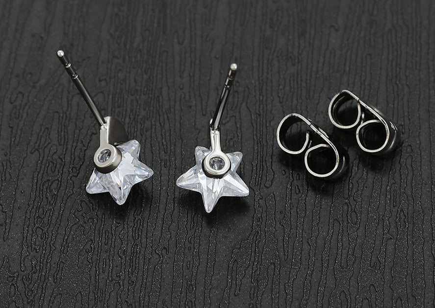 Ohrring Stecker Stern aus Edelstahl mit weißem Stein