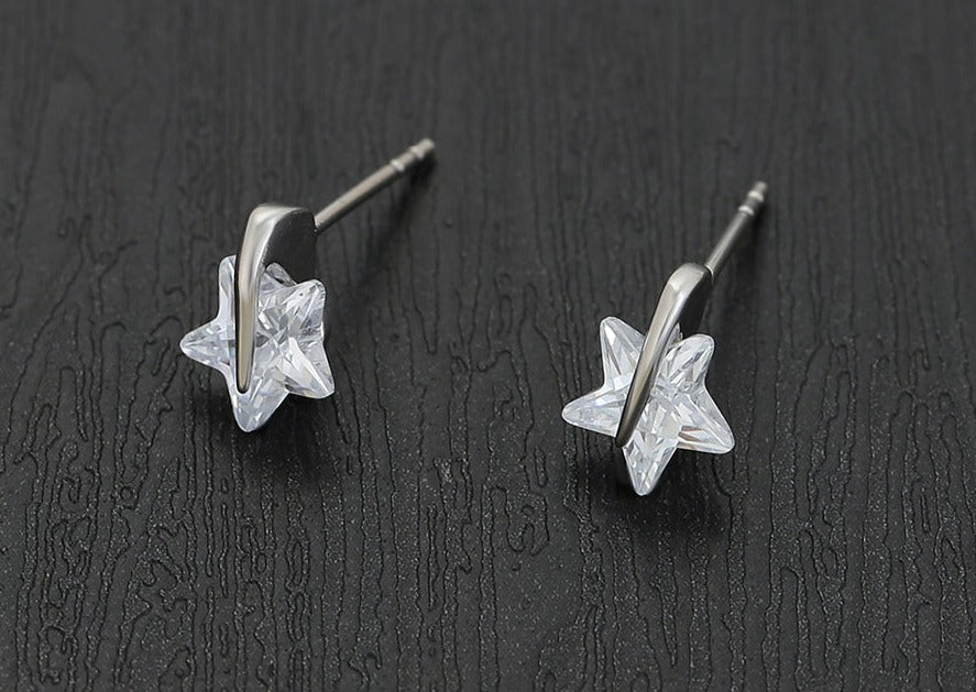 Ohrring Stecker Stern aus Edelstahl mit weißem Stein