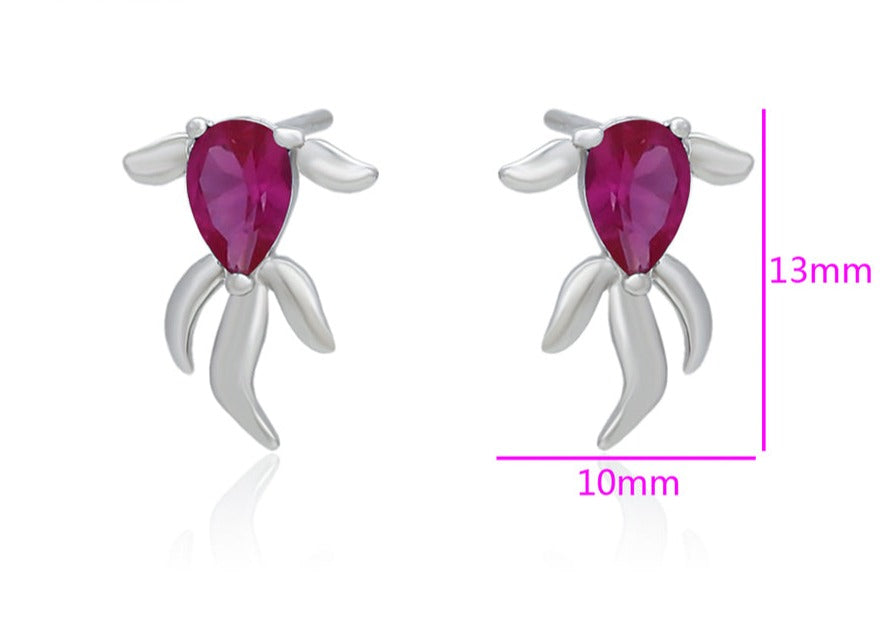 Ohrring Stecker Fisch aus Edelstahl mit rotem Stein