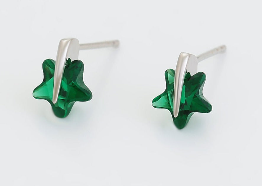 Ohrring Stecker Stern aus Edelstahl mit grünem Stein