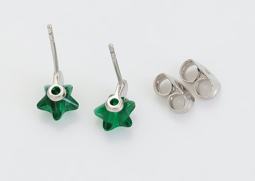 Ohrring Stecker Stern aus Edelstahl mit grünem Stein