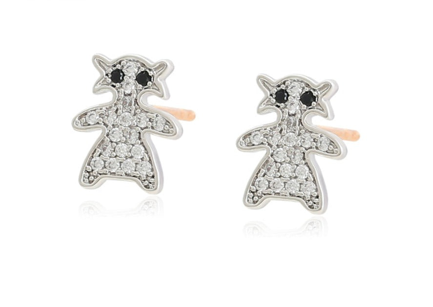 Ohrring Stecker Teddy aus Edelstahl mit weißen Steinen