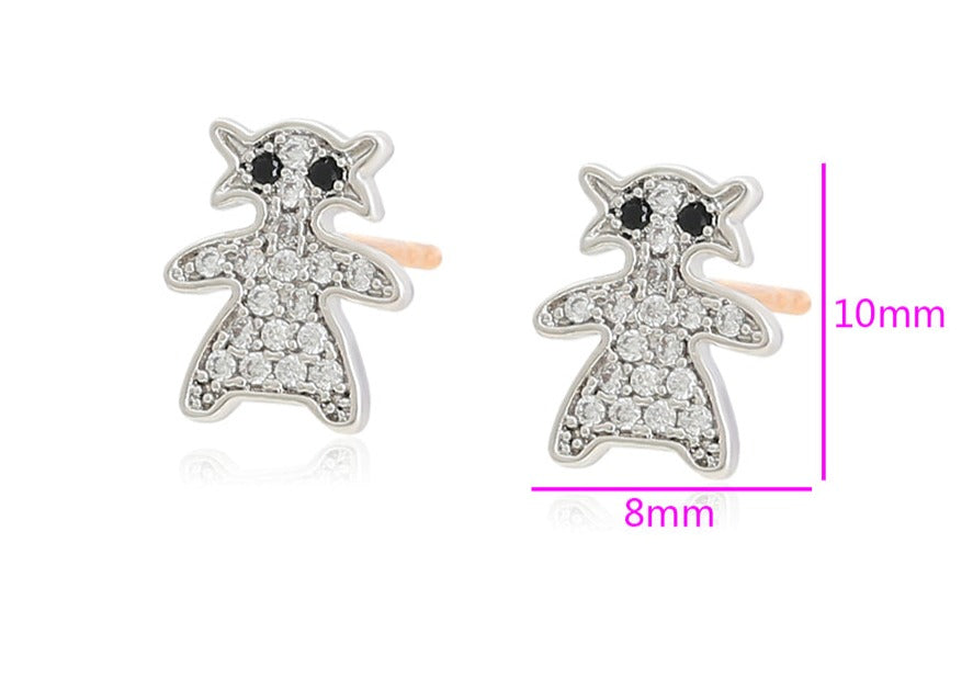 Ohrring Stecker Teddy aus Edelstahl mit weißen Steinen