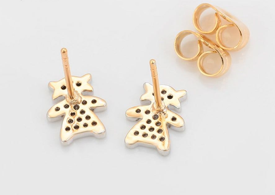 Ohrring Stecker Teddy aus Edelstahl mit weißen Steinen