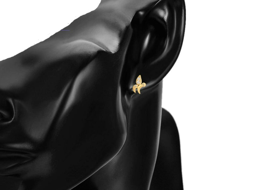 Ohrring Stecker Kolibri 585er vergoldet mit weißen Steinen