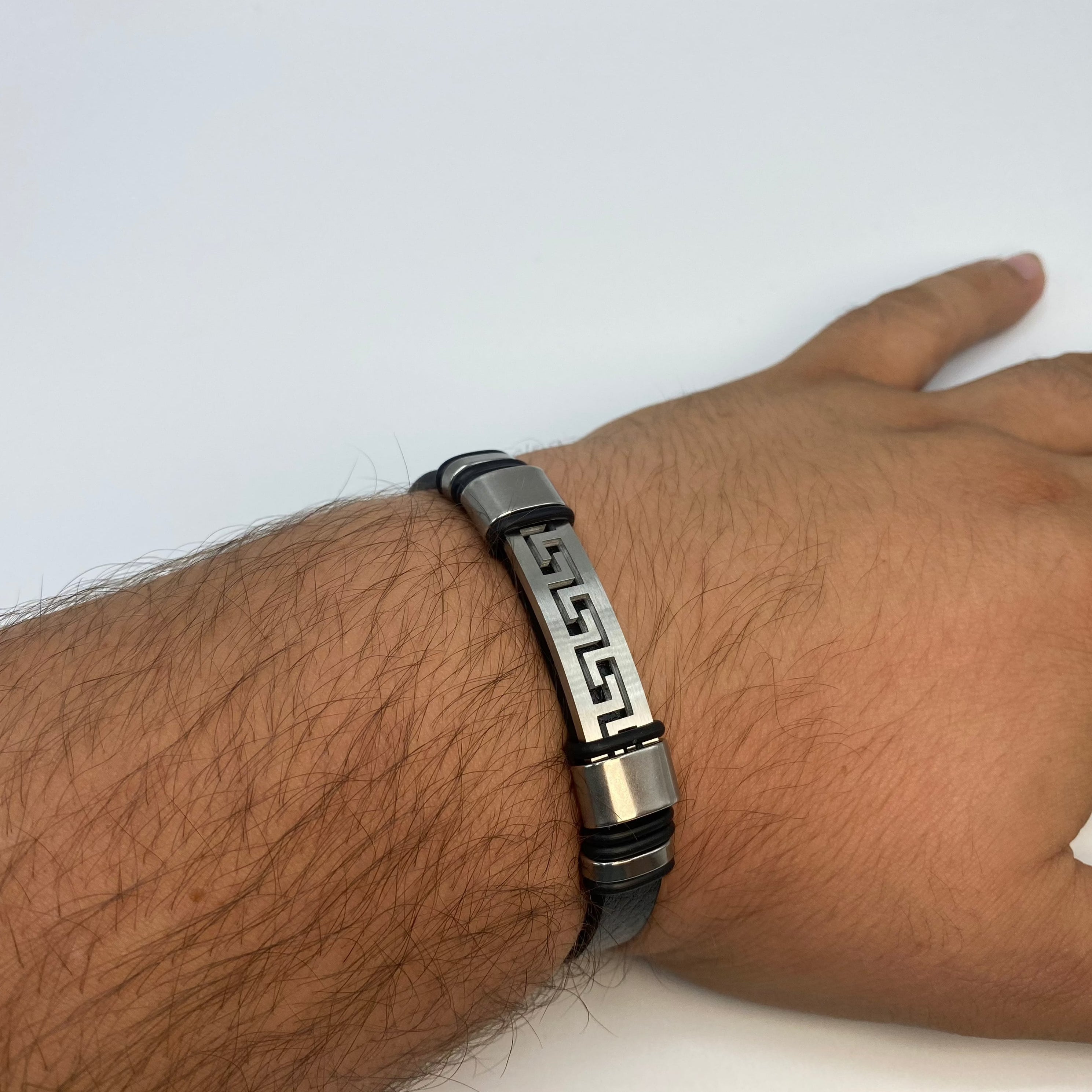 Echt-Leder-Armband Zick-Zack versilbert