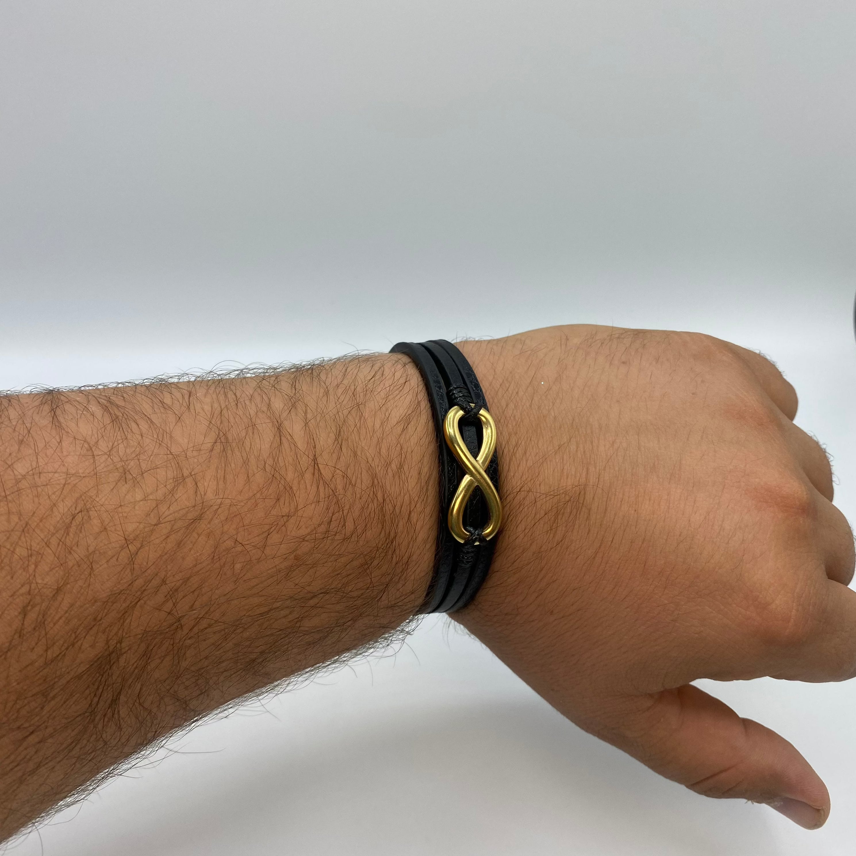 Echt-Leder-Armband Infinity vergoldet
