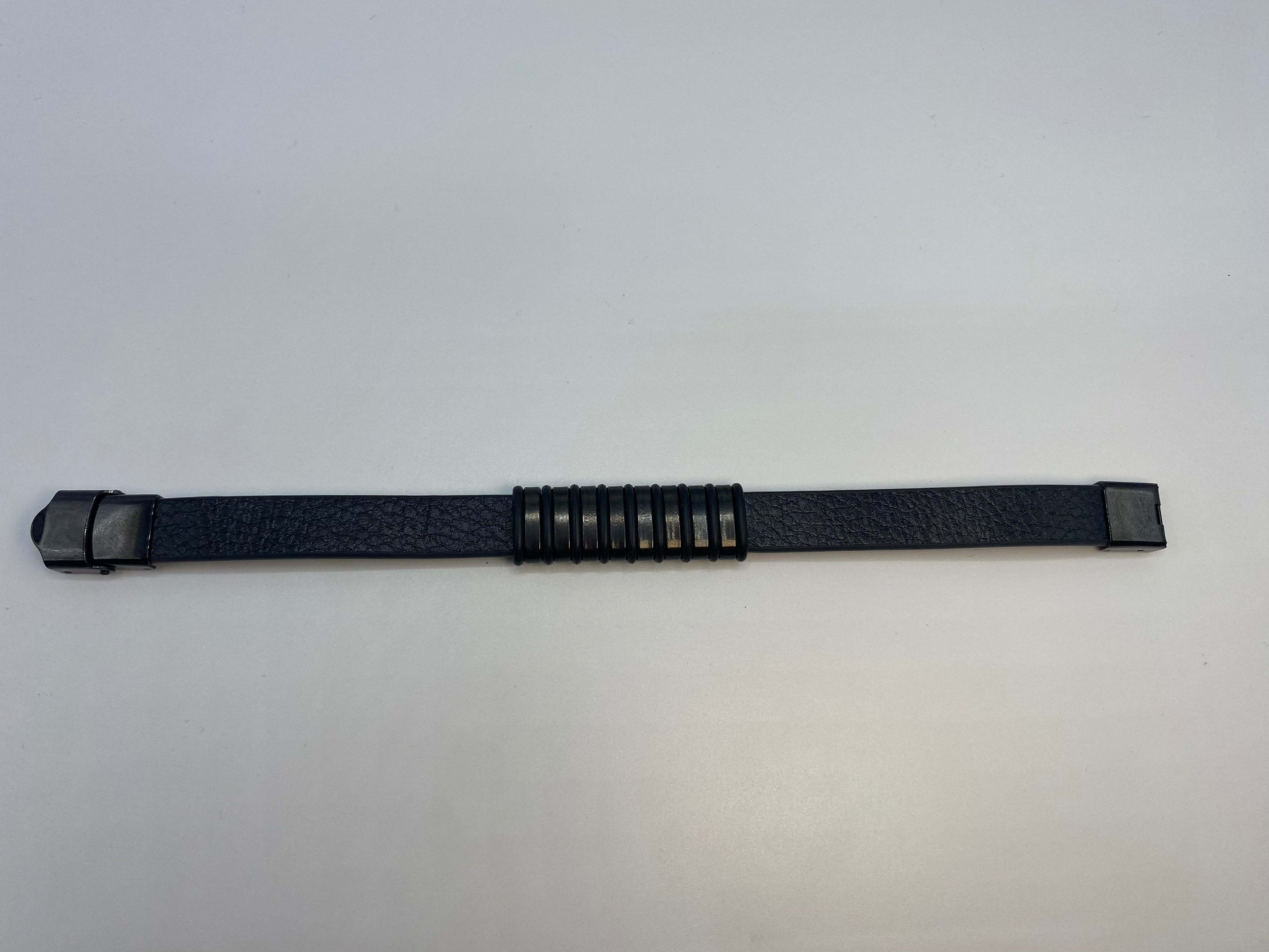 Echt-Leder-Armband gestreift schwarz