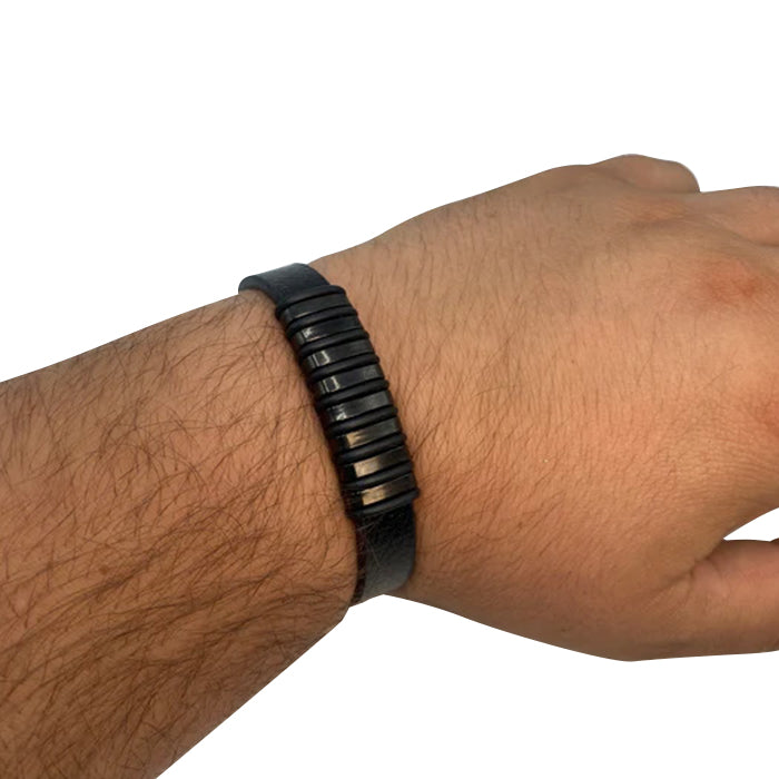 Echt-Leder-Armband gestreift schwarz