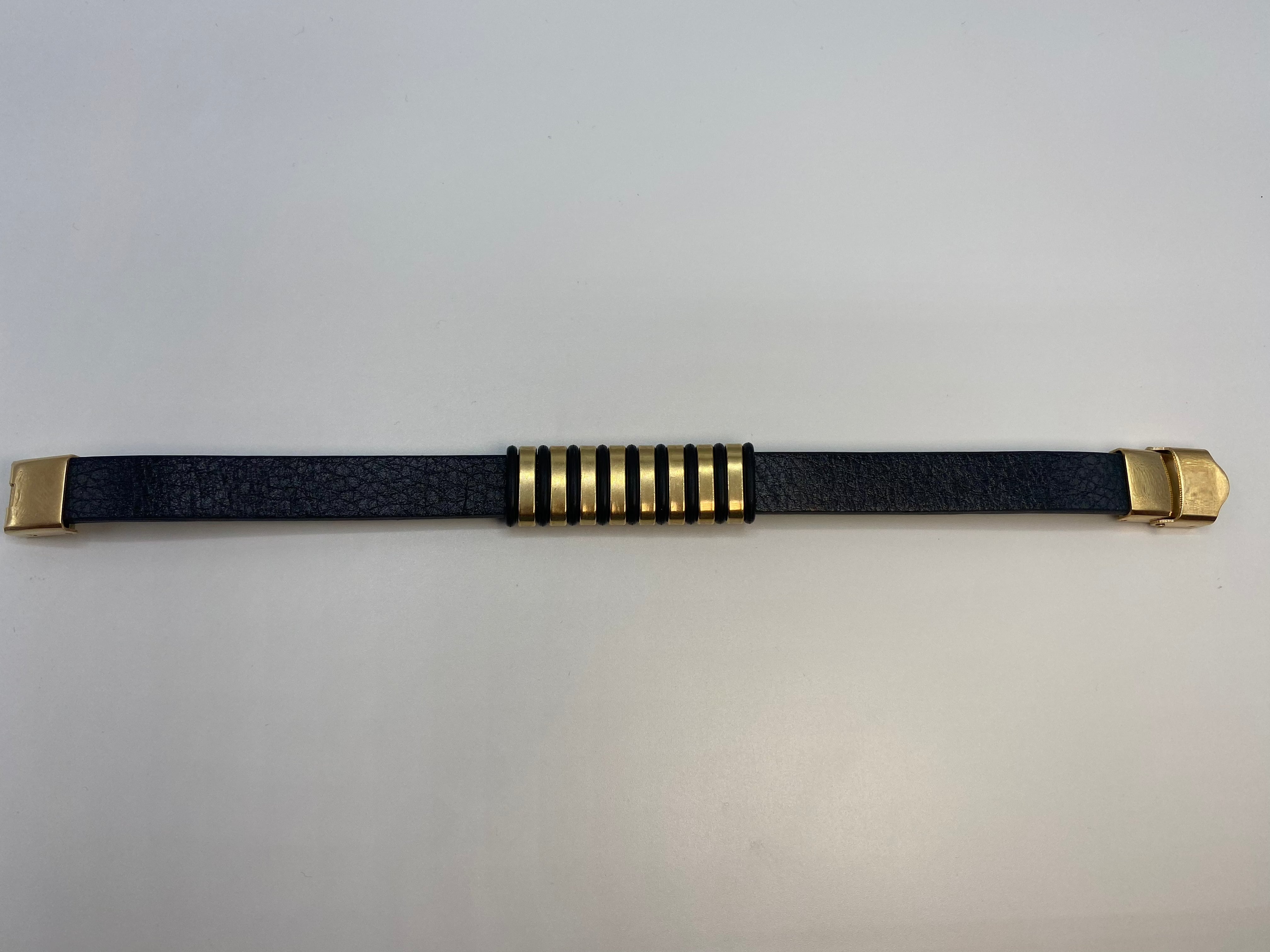 Echt-Leder-Armband gestreift vergoldet