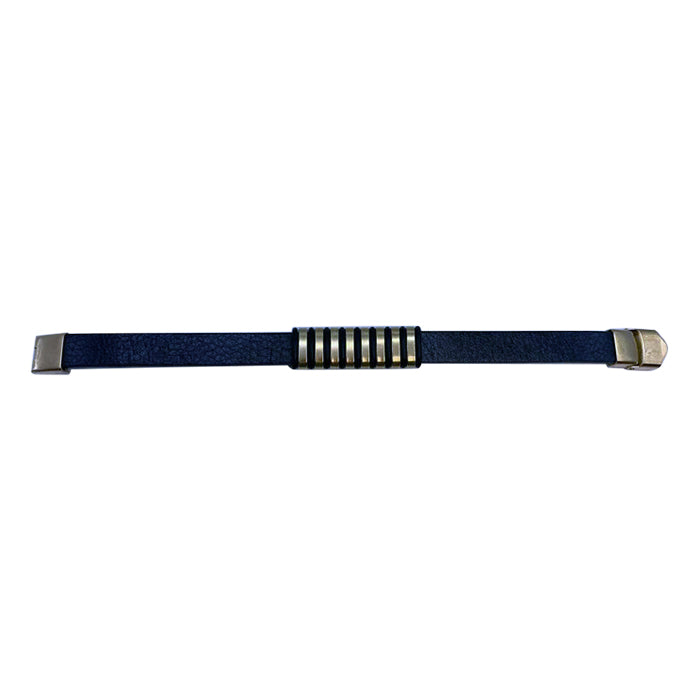Echt-Leder-Armband gestreift vergoldet