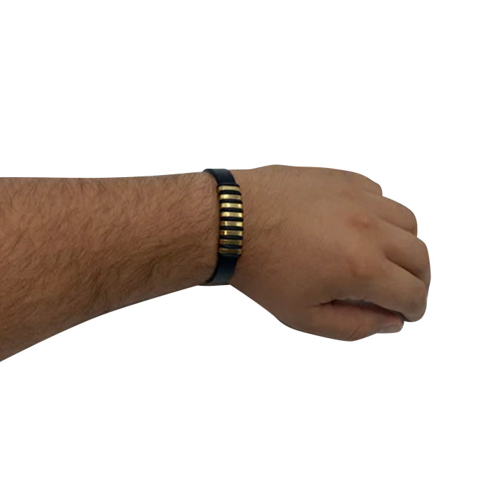 Echt-Leder-Armband gestreift vergoldet