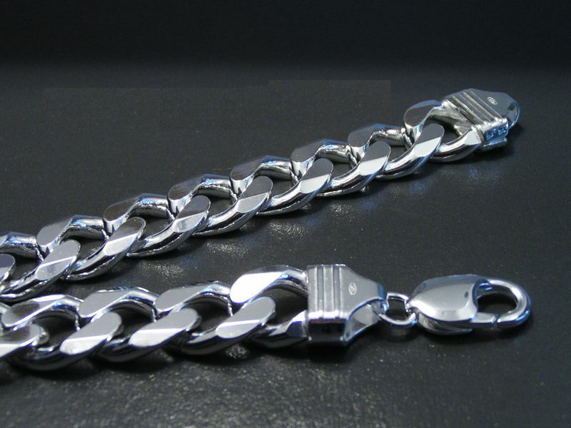 Kette Panzerkette Mann 13mm dick und 55cm lang 925er versilbert