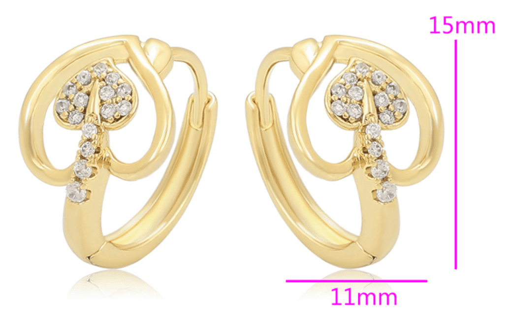 Ohrringe Creole vergoldet mit Zirkonia Steine weiß 15mm 11mm