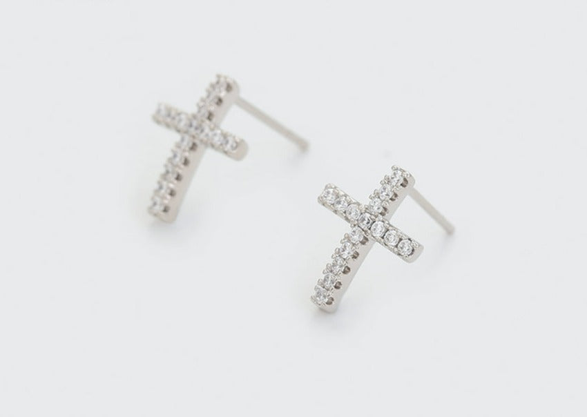 Ohrringe Stecker Kreuz 925er versilbert