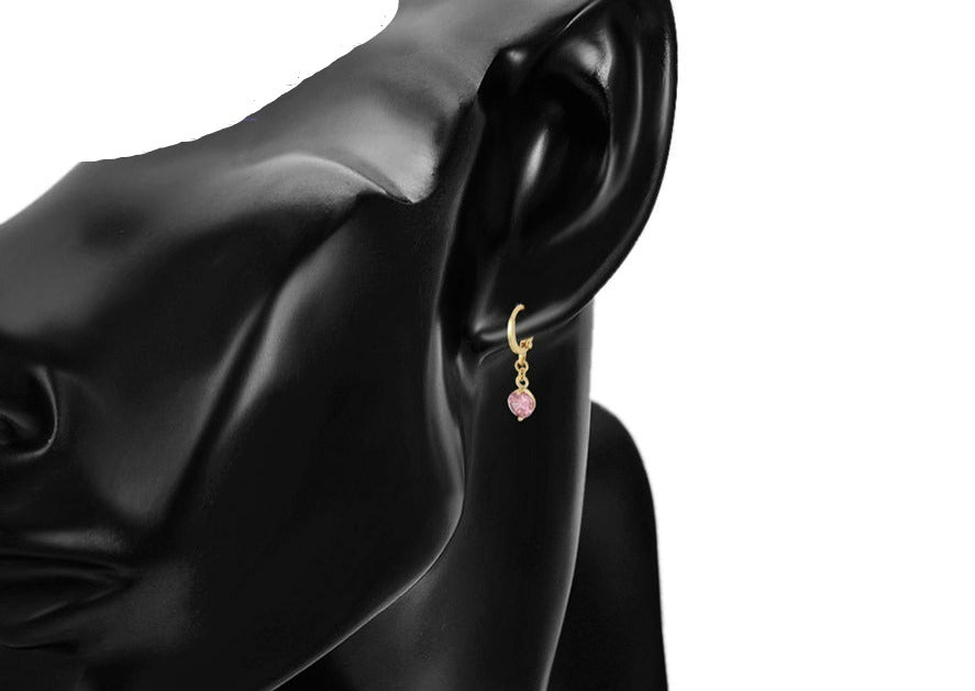 Ohrringe Creolen Maxi 585er vergoldet mit rosa Stein hängend