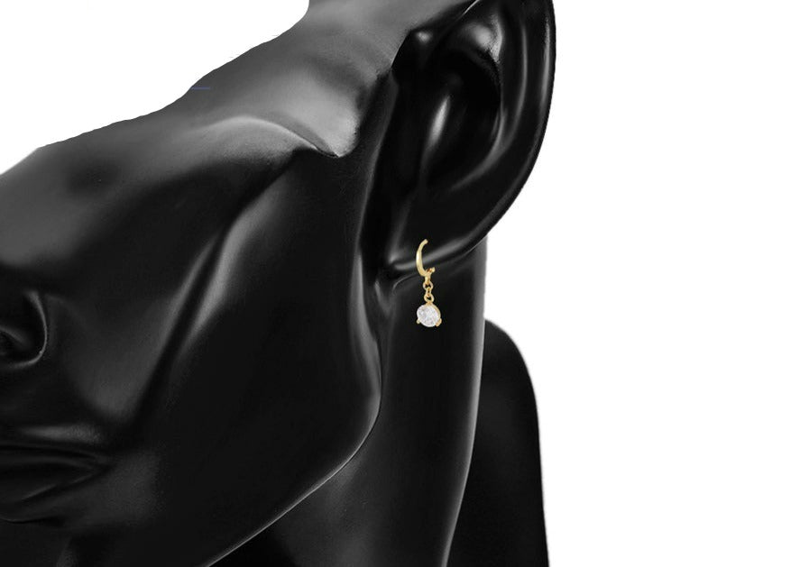 Ohrringe Creolen Maxi 585er vergoldet mit weißem Stein hängend