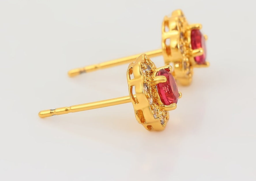 Ohrring Stecker Lia 585er vergoldet mit rotem und weißen Steinen