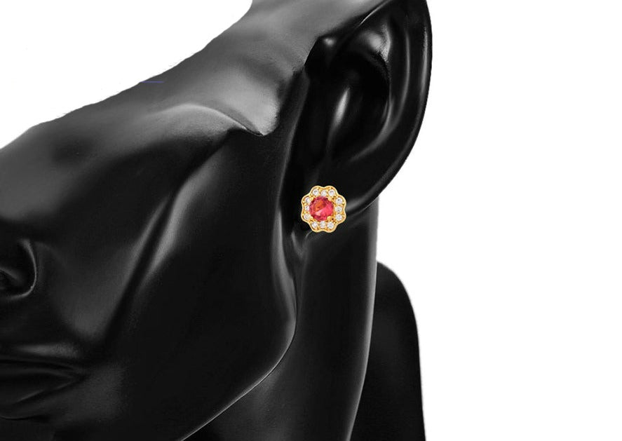Ohrring Stecker Lia 585er vergoldet mit rotem und weißen Steinen