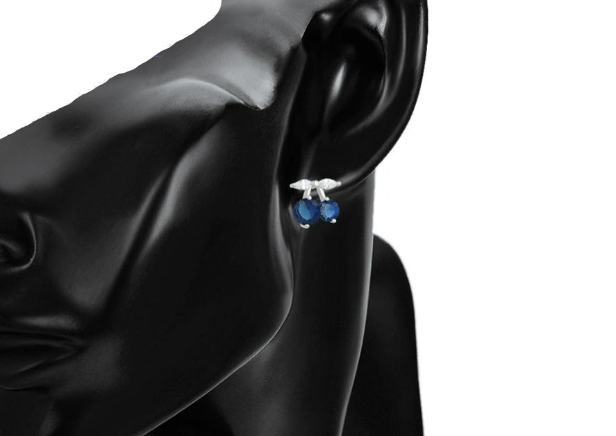 Ohrring Stecker Kirsche aus Edelstahl mit blauen Zirkonia Steinen