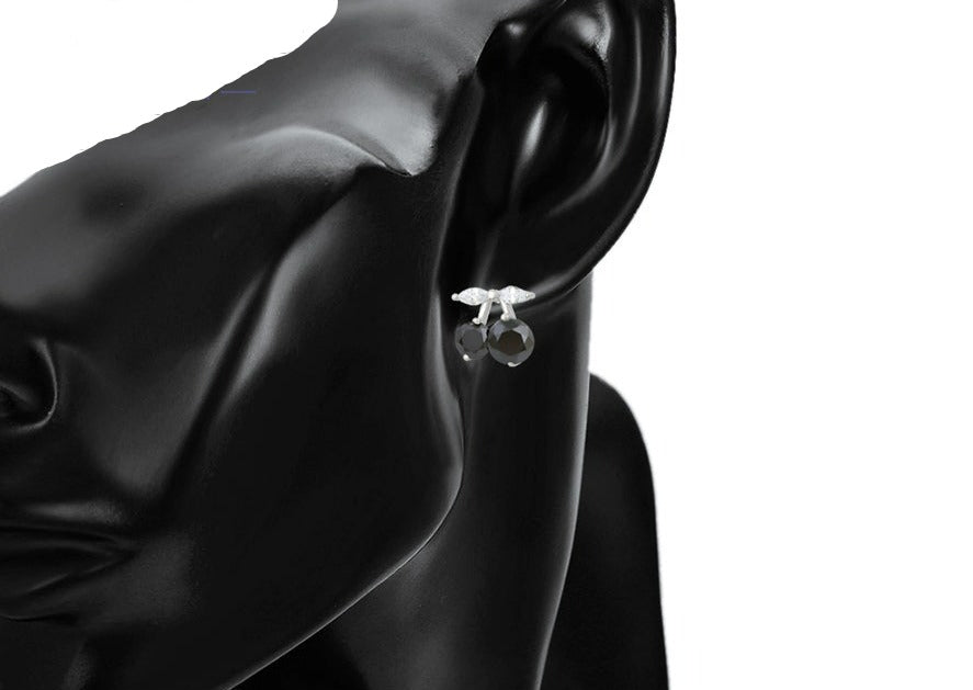 Ohrring Stecker Kirsche aus Edelstahl mit schwarzen Zirkonia Steinen