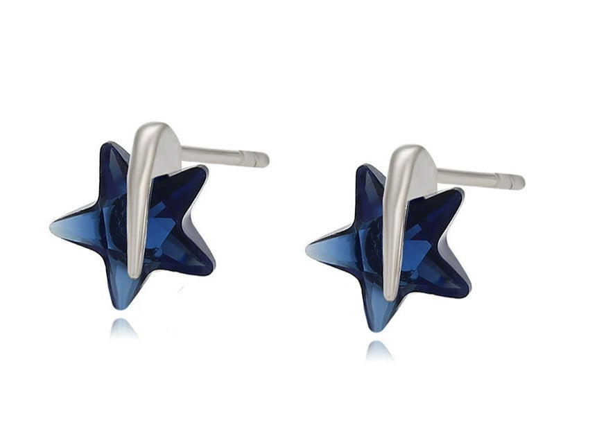 Ohrring Stecker Stern aus Edelstahl mit blauem Stein